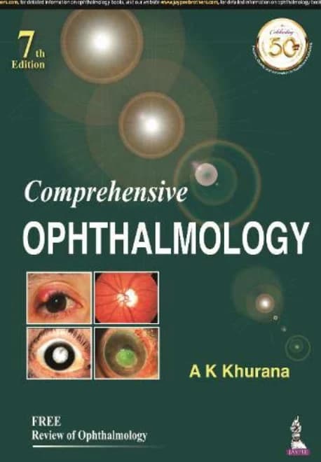 Book cover: A K Khurana Opthalmology 7th Edition