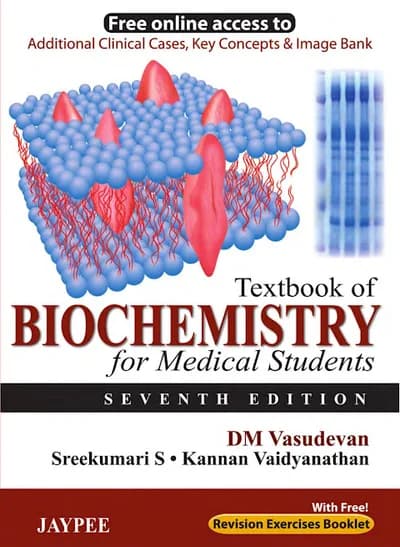 Book cover: DM Vasudevan Textbook of Biochemistry 7th